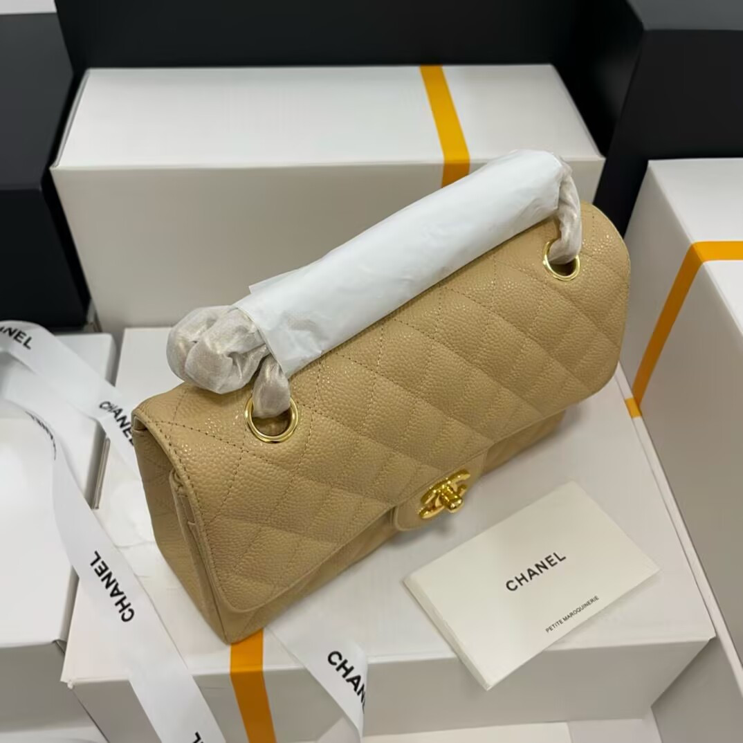 Ch*el small classic handbag grained calfskin 14.5×23×6cm