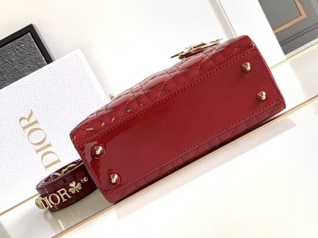 small lady D*or my abcD*or bag red patent 8 x 6.5 x 3 inches