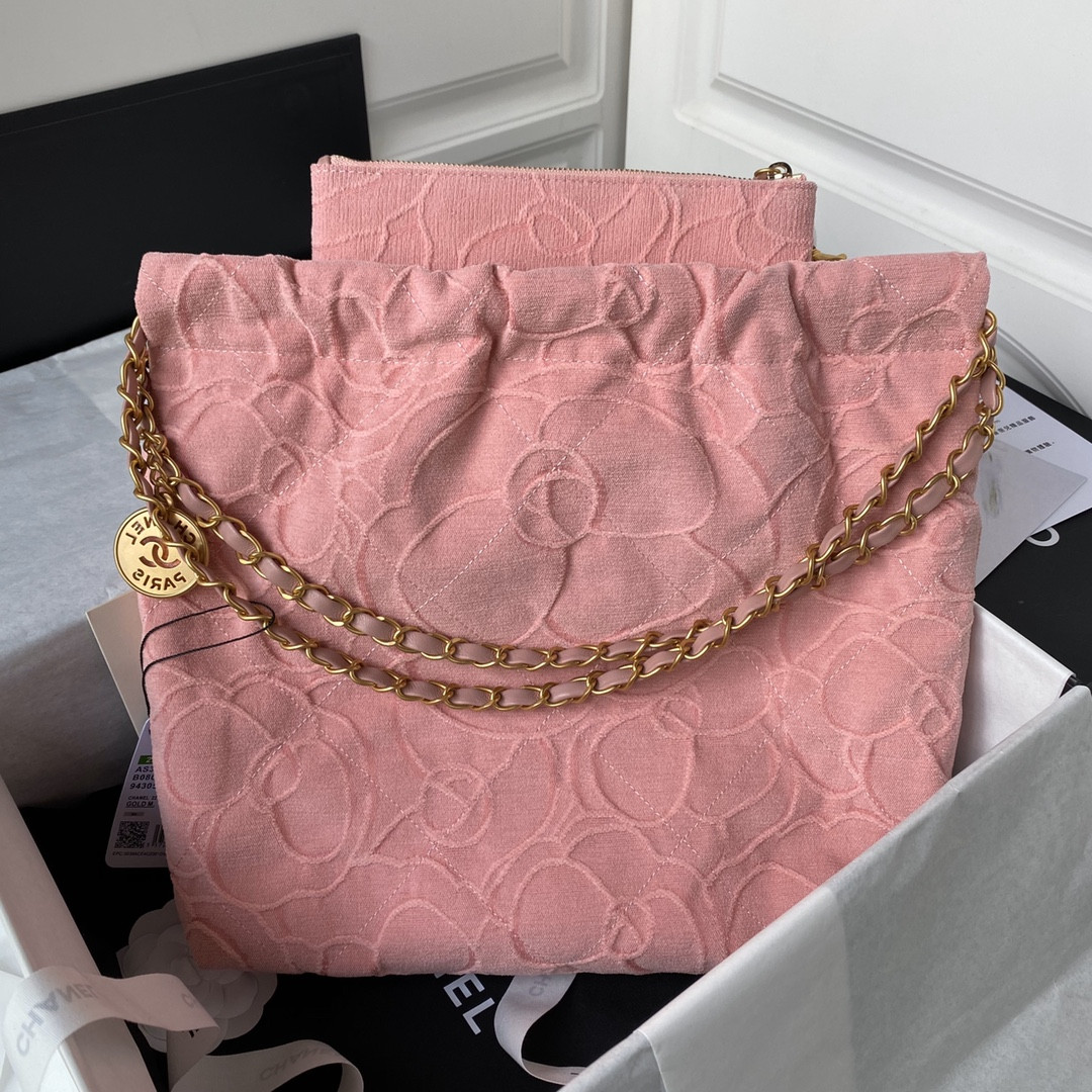 Ch*el 22 small handbag velvet pink 13.7×14.4×2.7 in