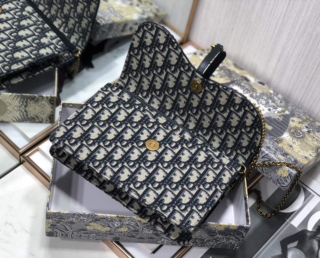 D*or saddle pouch blue D*or oblique jacquard 8.5 x 5.5 x 1.5 inches