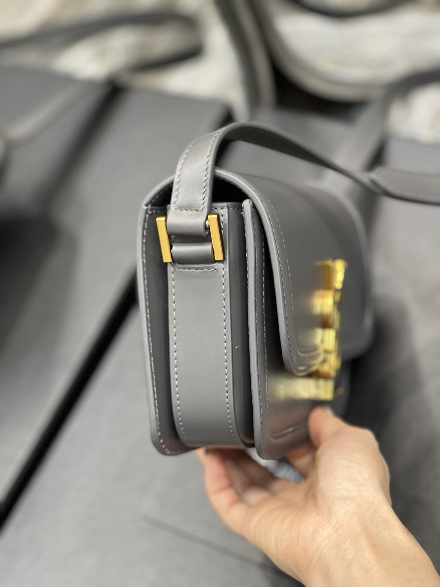 y*l solferino small satchel in box Sa**t Lau*nt storm 7.4 x 5.1 x 1.9 inches