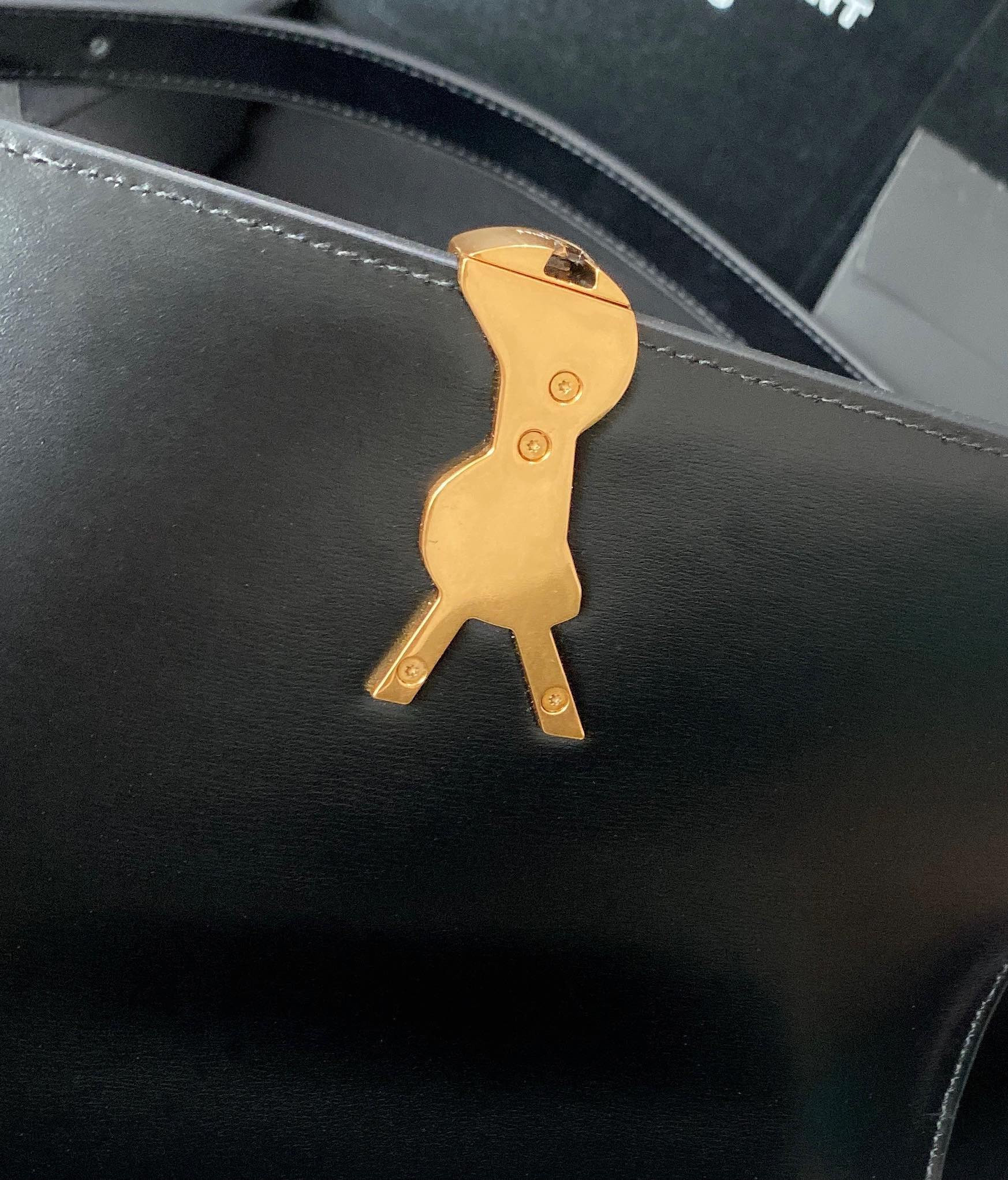 y*l solferino medium satchel in box Sa**t Lau*nt black white 9.1 x 6.3 x 2.4 inches