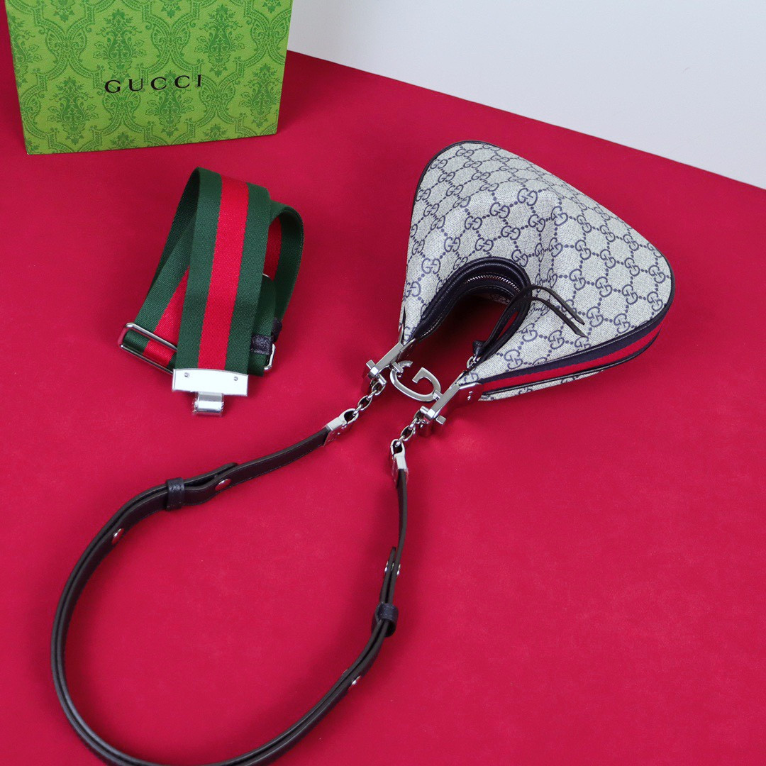 G*u*i attache small shoulder bag beige and blue 9"w x 8.7"h x 2"d