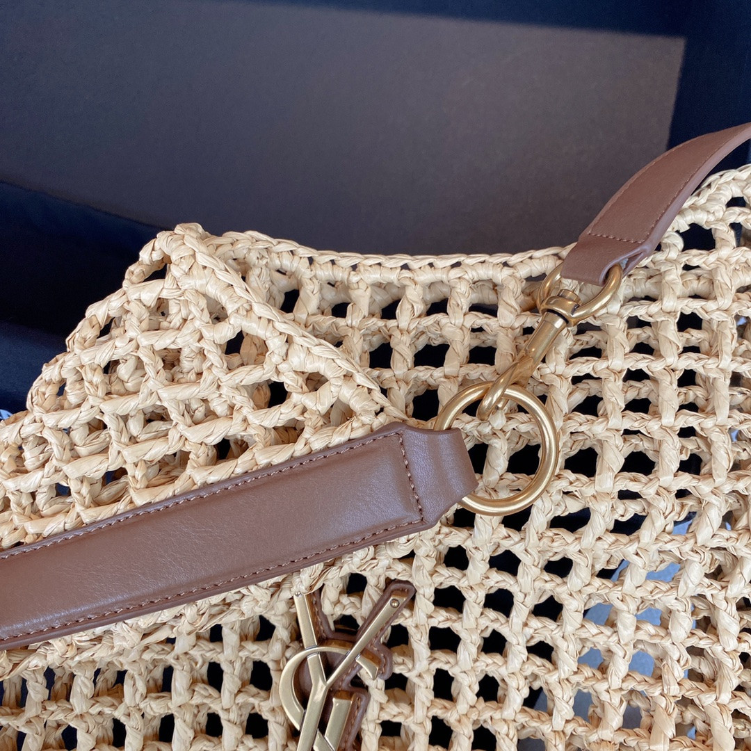 Y*L oxalis bag in raffia macramÉ color natural 14.6x15.7x1.2inches