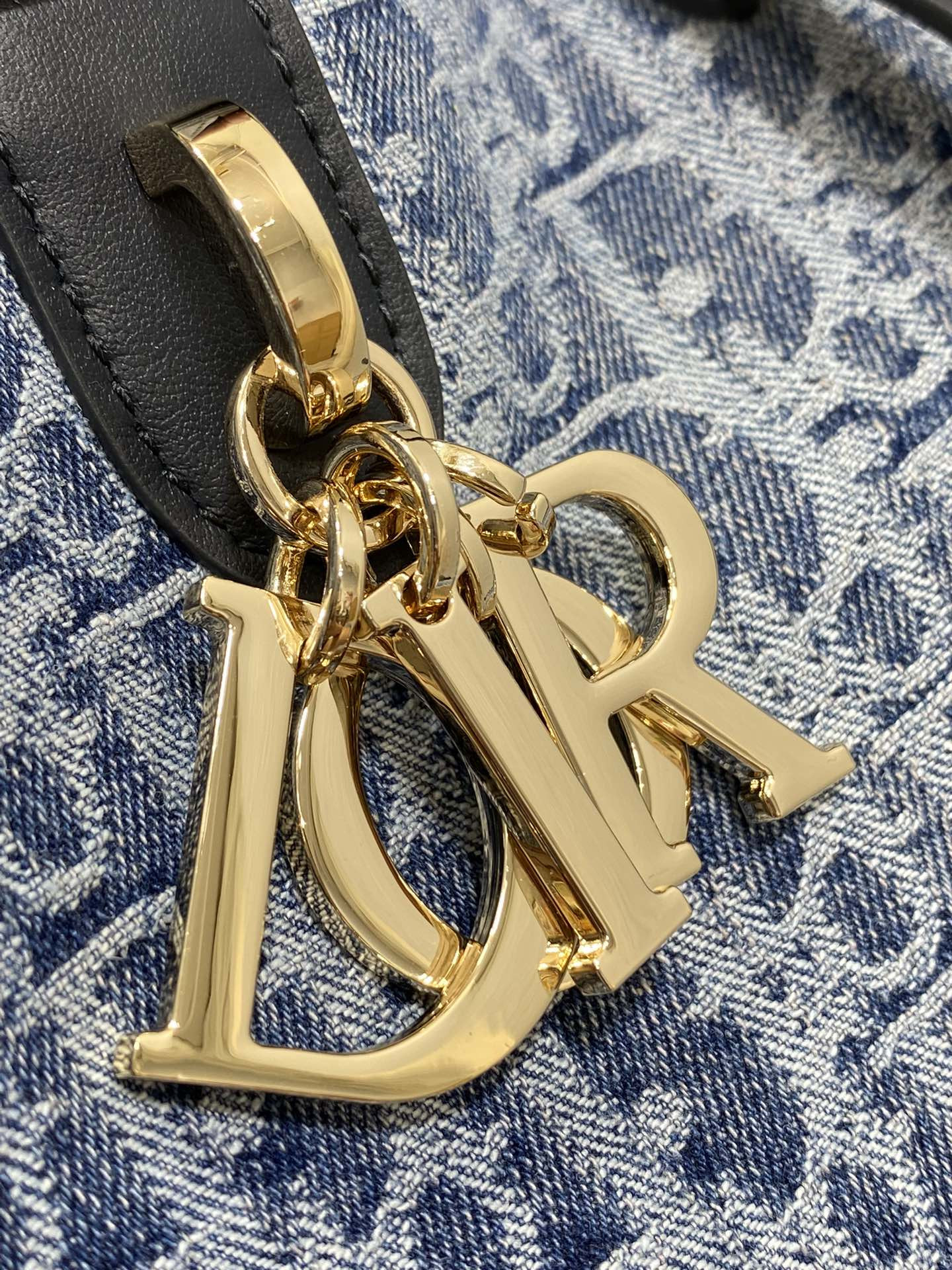 small D*or toujours bag blue denim D*or oblique jacquard 23 x15 x15cm